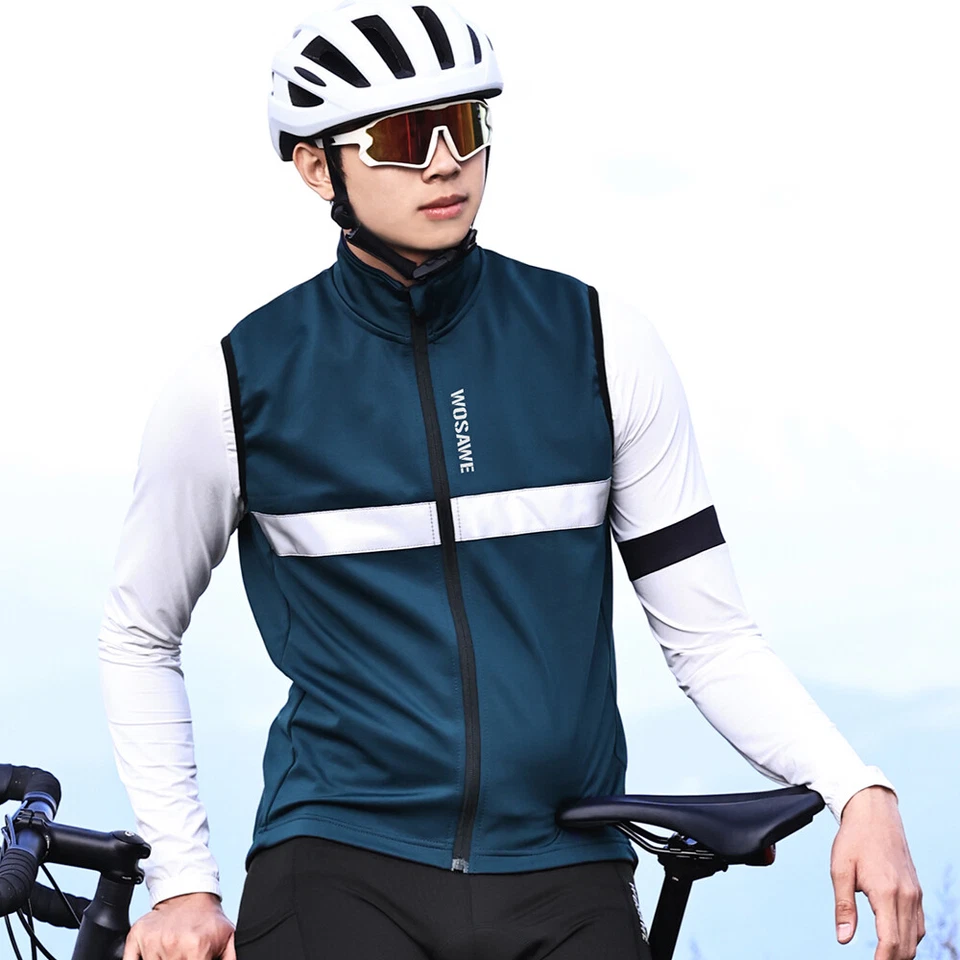 WOSAWE Mens Bicycle Winter Fleece Windproof Vest MTB Bike Water Repellent Coat - Image 3 of 4