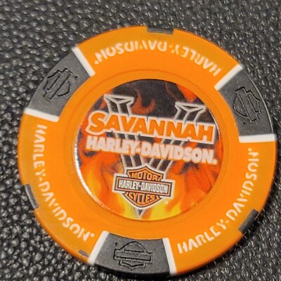 SAVANNAH HD ~ GEORGIA (Orange/Black Full Color dsign1) Harley Poker Chip