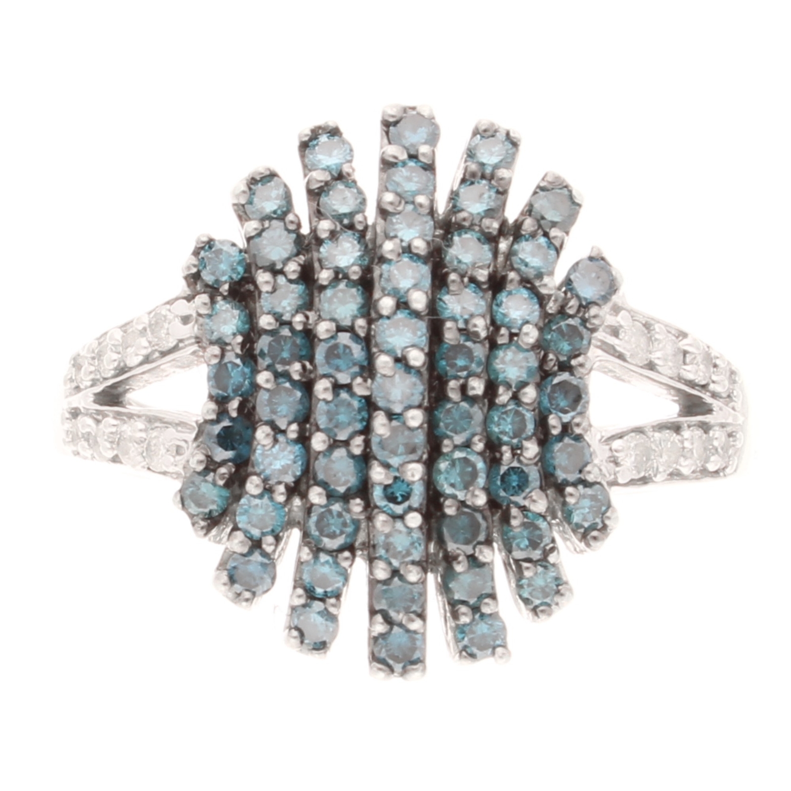 9Carat White Gold 0.93ct Blue & White Diamond Cluster Ring (Size N) 17mm Widest