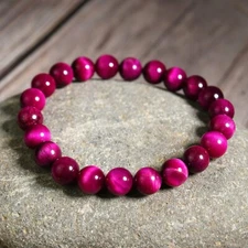 Hot Pink Tiger Eye 8mm Beads Healing Balance Chakra Gemstone Stretchy Bracelet
