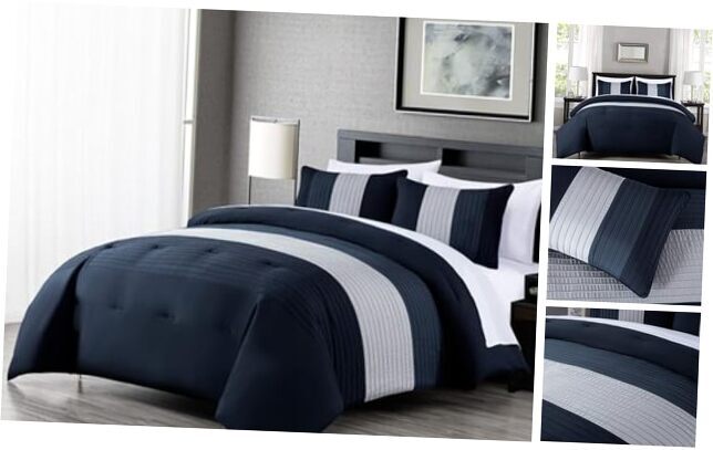 Briar 7-Piece Bed in a Bag Comforter Set with Sheets - Queen Navy/Blue/Gray