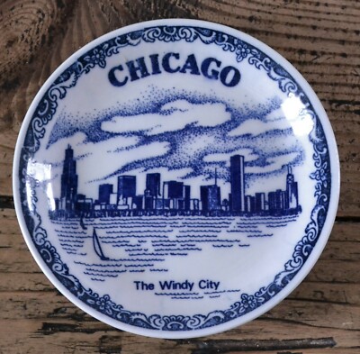 Vintage Chicago The Windy City blau & weiß Pin Schale 11,5 cm Durchmesser