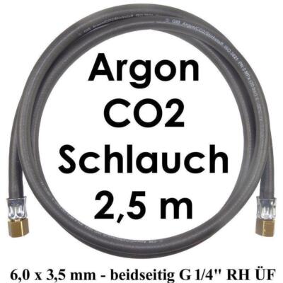 Argon CO2 Schlauch 2,5 m - 6,0 x 3,5 mm 20 bar beidseitig G 1/4'' RH ÜF 