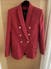 Balmain Red Wool Blazer With Gold Buttons 