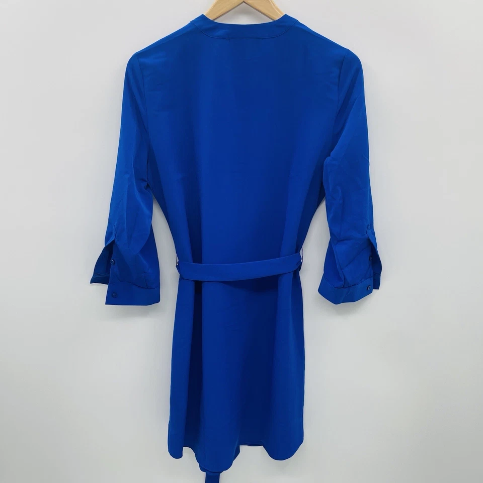 Attention Womens Size Medium Button Down Shirt Dress with Belt Chain Detail Blue - Image 4 of 4