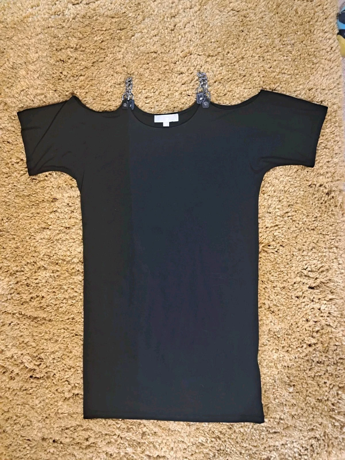 Abito Michael Kors nero spalle scoperte catena argento spalline Small