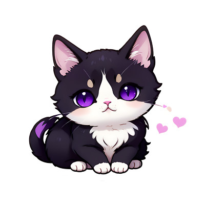 Black Cat Sticker '' Cute Fluffy Galaxy Purple Kitty Kitten Meow Fur Love Hearts