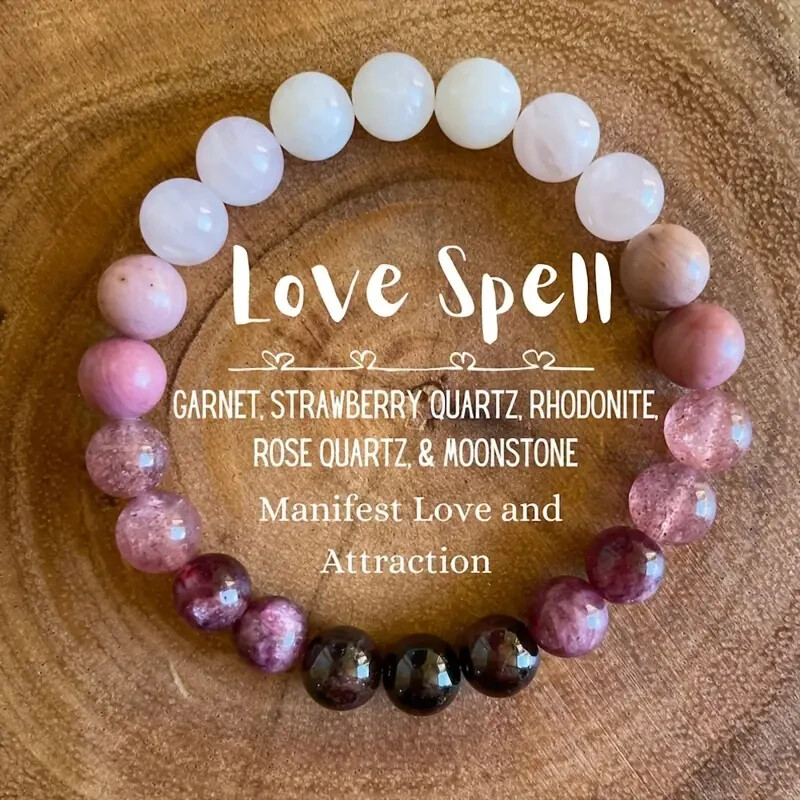 Pulsera de mujer con piedra lunar y rodonita de cuarzo rosa natural
