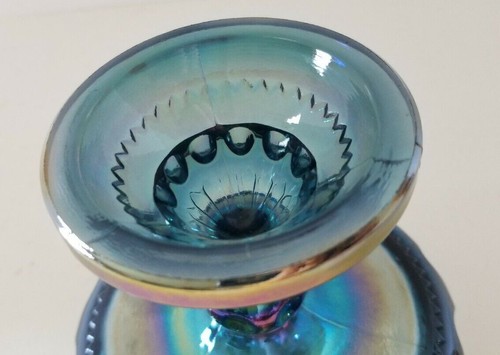 Indiana Carnival Glas blau Standschale Daumenabdruck KING'S CROWN Kompottschale - Bild 8 von 9