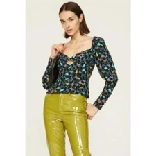 STAUD Women Multicolor Abstract Print Blouse Size 4 Sweetheart Neckline Keyhole 