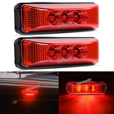 (2) Red 4" Inch Rectangle Truck Semi Trailer Sealed Side Marker Clearance Light