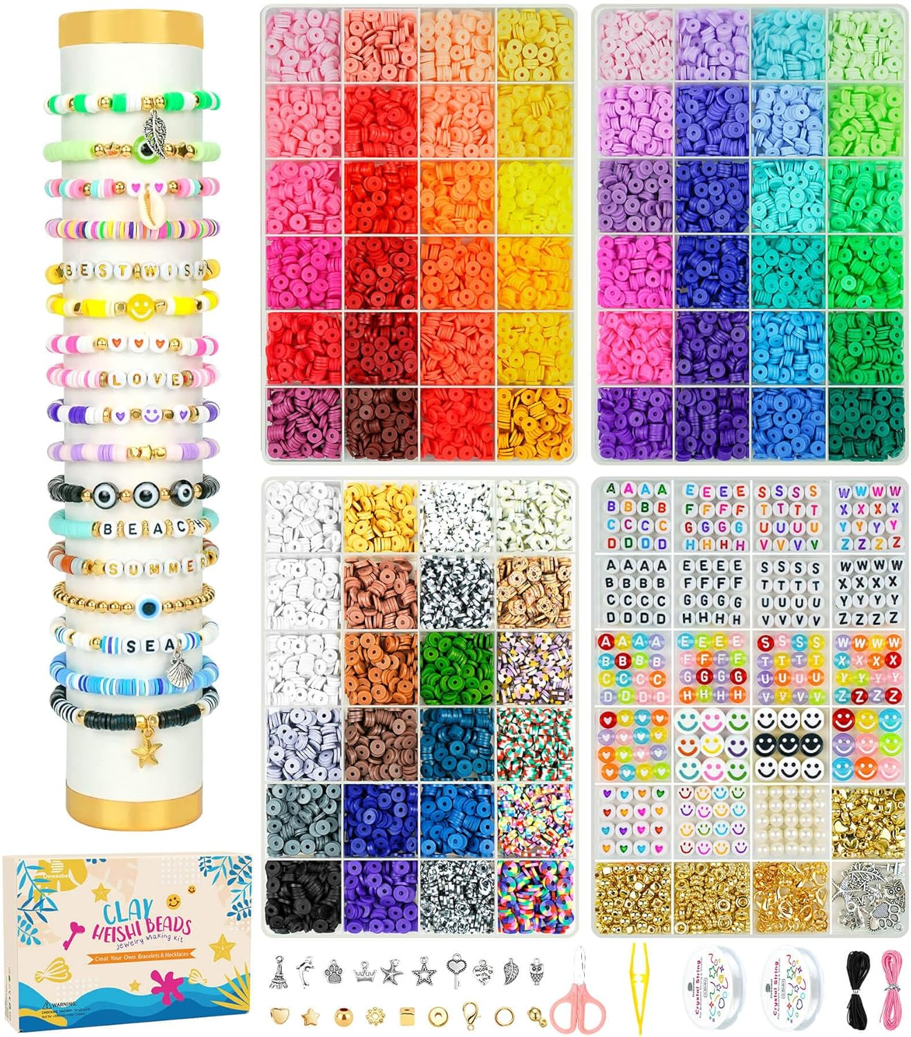 15000 Pcs Clay Beads Bracelet Making Kit, 4 Boxes 72 Colors Friendship Clay Bead