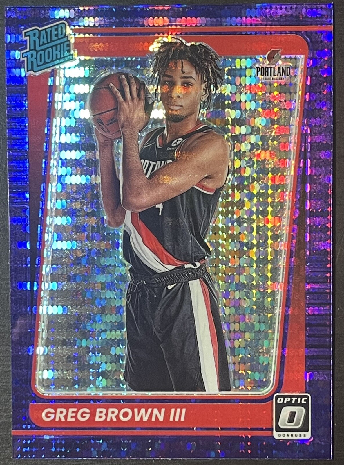 2021-22 Donruss Optic #195 Greg Brown III Rated Rookie Purple Pulsar Prizm SP