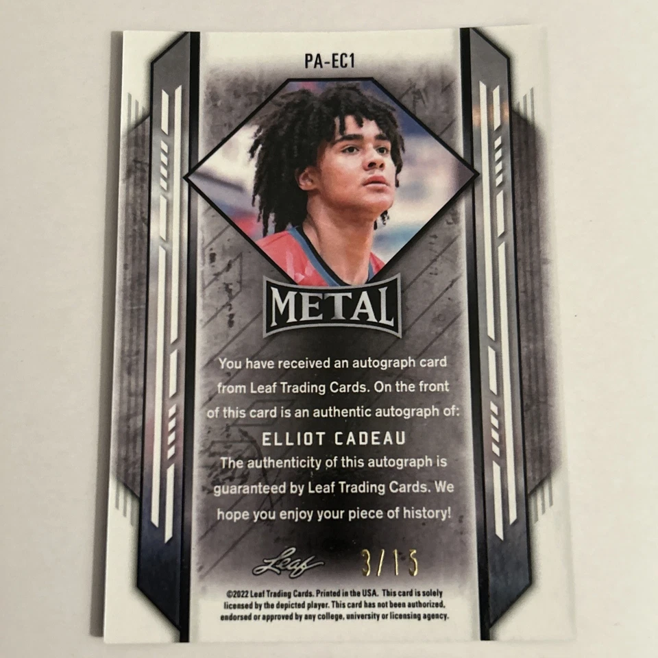 2021-22 Leaf Metal - Purple Mojo #BA-EC1 Elliot Cadeau /15 (AU, RC) - Image 2 of 2