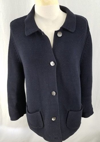 ann taylor womens cardigan dark navy blue button down cotton xl