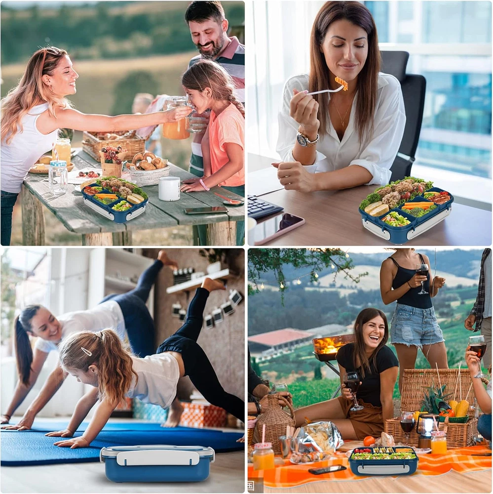 Bento Box, Lunch Box Kids, 1300ML Bento Box Adult Lunch Box with 4 Compartment &