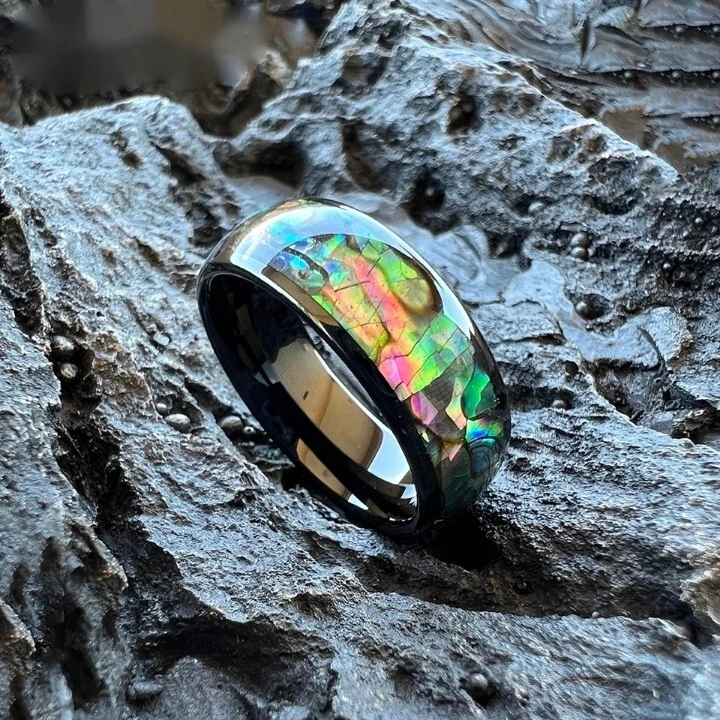 8MM Abalone Shell Inlay Multicolor Tungsten Carbide Ring Band Dome Polish Ring - Image 3 of 3
