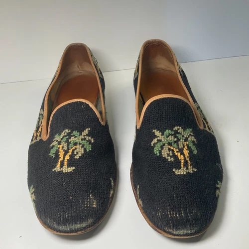 Stubbs & Wootten Smoking Loafers Slip-On Flats Preppy Embroidered Palm Beach 8.5