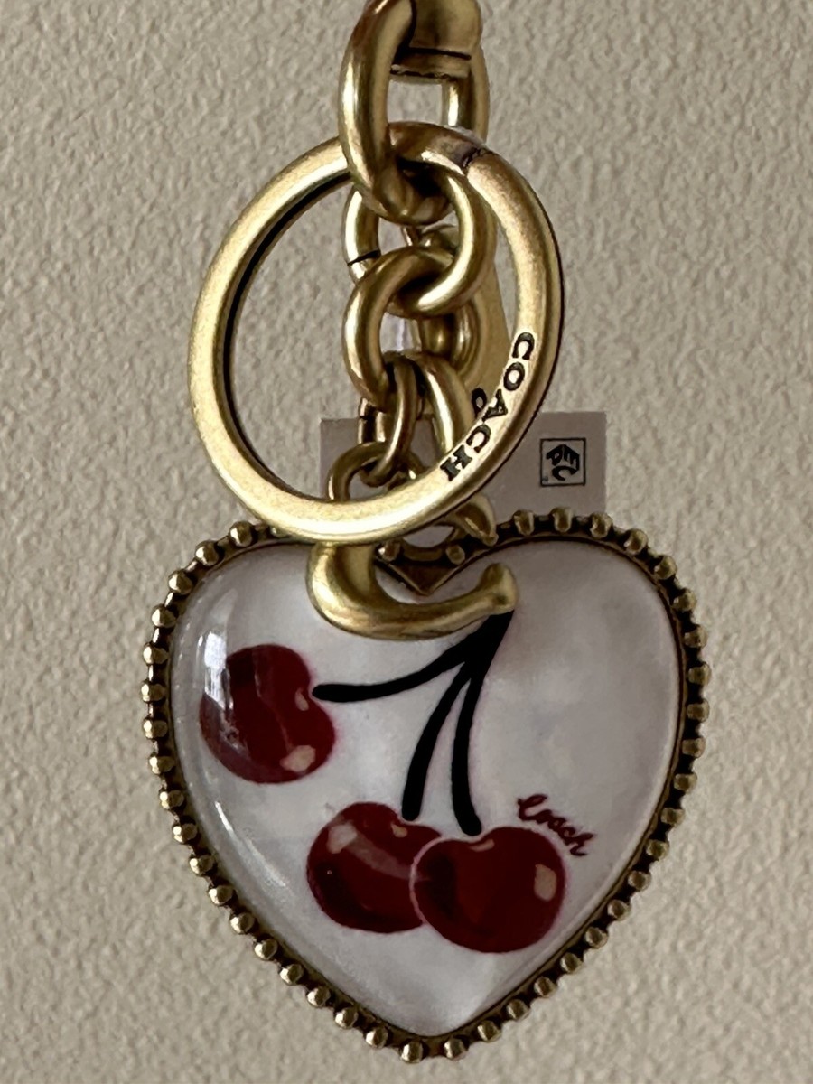 NWT COACH VINTAGE CHERRY RESIN PUFFY HEART BAG CHARM FOB 