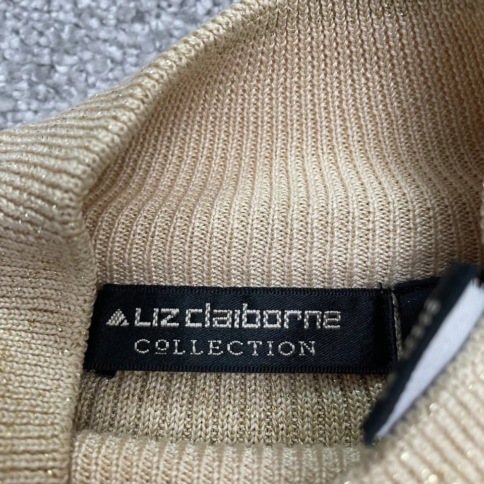 Top Liz Claiborne básico de punto acanalado con cuello falso para mujer grande nude dorado metálico Foto 4 de 4