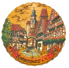 Vintage 1996 Rothenburg Germany Hand Painted/Stamped & Signed Wood Plaque 11.5"