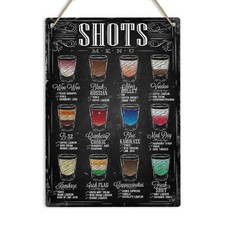 SHOTS MENU Ricetta Cocktail Retro Metallo Insegna da Parete Placca Cucina Bar Pub Uomo Grotta