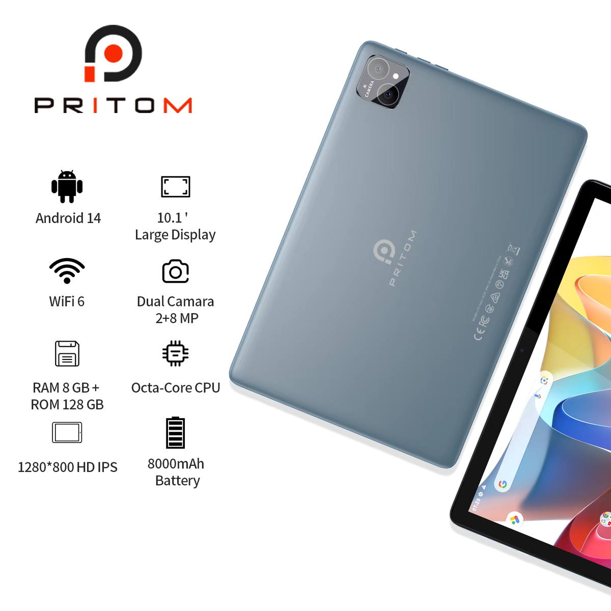 PRITOM L10 TAB11 Android13 タブレット 10.1インチ PRITOM TAB11 Android 14 Tablet 10 Inch, 8GB(4+4 Expand) RAM +