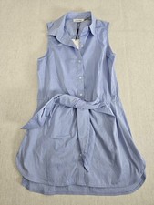 Calvin Klein Dress Womens XS Blue Sleeveless Collared Front Tie Curve Hem NWT