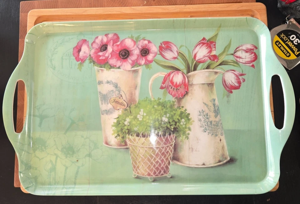 Floral Tray Home Essentials Shabby Chic Farmhouse Indoor Outdoor 19" x 12" - Image 2 of 4