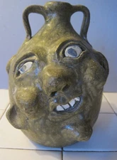 Grace Nell Hewell Double Face Jug Southern Folk Art Pottery Georgia 2003