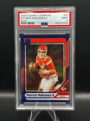 2024 Clearly Donruss Patrick Mahomes Blue #15/49 PSA 9 Jersey Number JSY#
