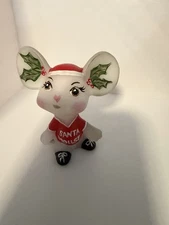 Fenton Art Glass Satin Christmas Mouse Hand Painted. One of A Kind.
