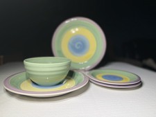 Rainbow Collection Stoneware 5-pc Set: 2 Dinner Plates 2 Salad Plates + Bowl