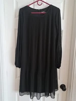 New DKNY Womens Shiffon Long Sleeve Midi Shift Dressy Dress. Black US 12