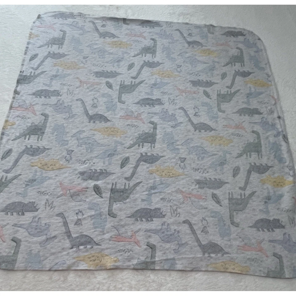Gerber Gray Dinosaur Receiving Blanket Baby Flannel Blue Orange Cotton Lovey - Image 3 of 4