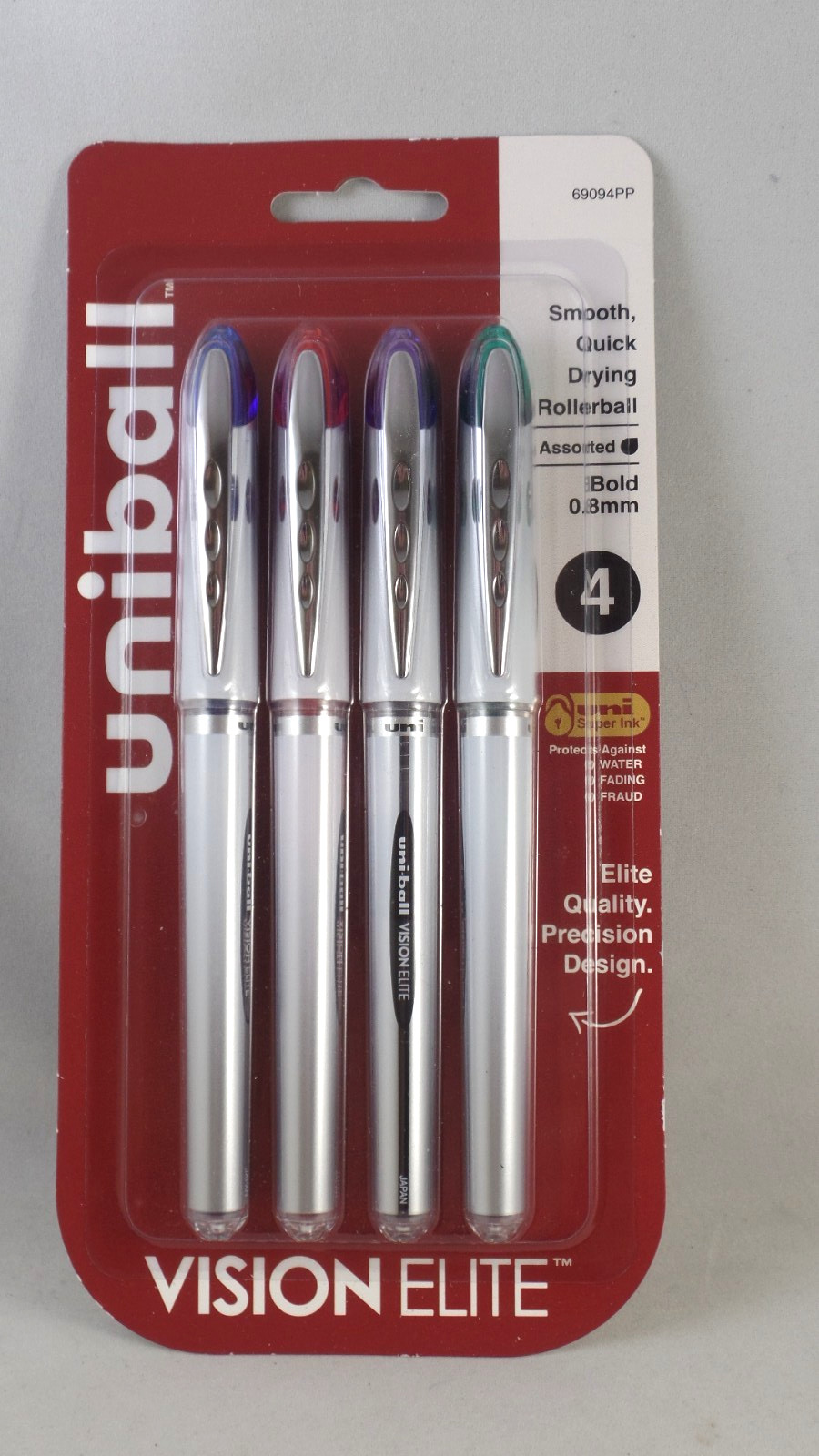 Uniball Vision Elite 69094PP 0.8mm Bold Point Rollerball Pens, 4-Color Set