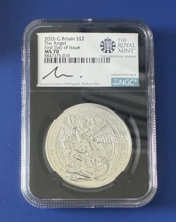 🇺🇸2026 British Angel Silver Coin NGC MS70 FDOI Signed St. Michael & Dragon - Image 1 of 4