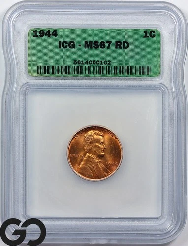 1944 Lincoln Cent Wheat Penny ICG MS 67 RD ** Brilliant Red Lustrous Beauty!