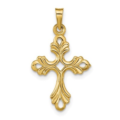 14k Yellow Gold Polished Fleur De Lis Cross Charm Pendant  1.01gm