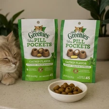 Lot of 2 Greenies Feline Pill Pockets Catnip Flavor For Tablets Capsules 45 Ct