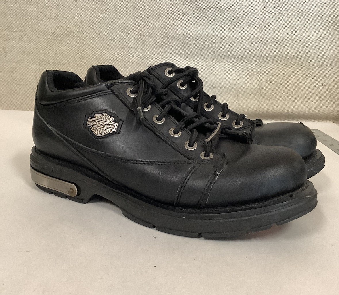 Y2K Black Leather Harley Davidson Chunky Platform Women's Shoes Size