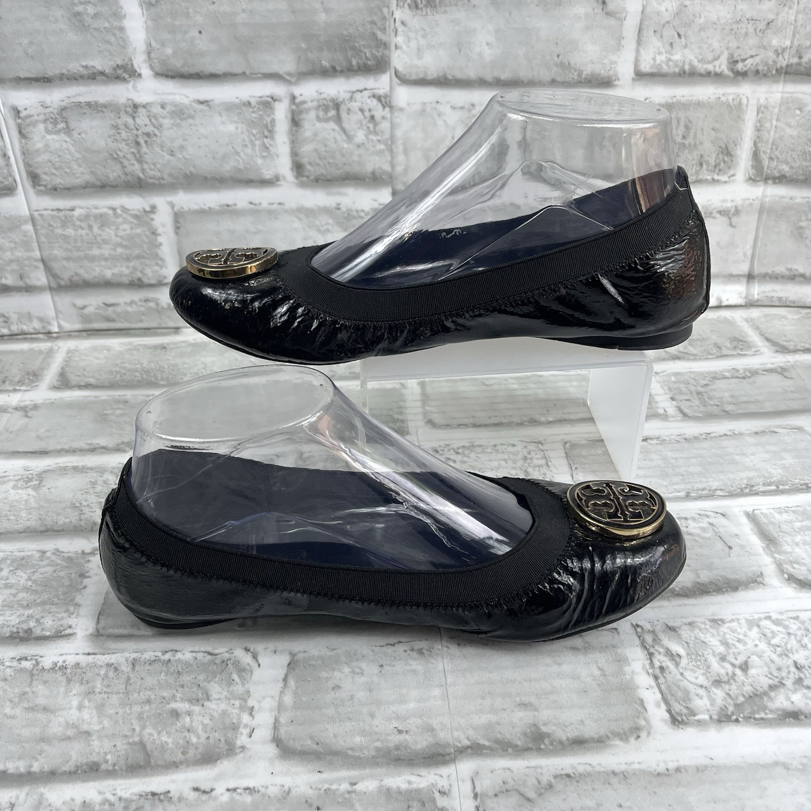 Tory Burch Caroline Women's Size 6.5 M Black Patent Leather Ballet Flats Shoes thumbnail 2