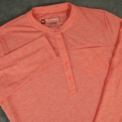 Simms Guide Series Drifter Tech Henley Shirt Womens M Coral Long Sleeve Fishing