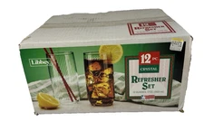 Libbey Diamond Swirl Refresher Set 12 Crystal Iced Tea Glasses 17oz  Vtg Boxed