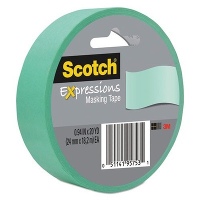 Scotch Expressions Masking Tape, 3'' Core, 0.94'' x 20 yds, Mint Green