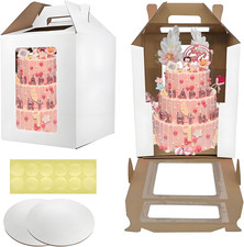 Cake Boxes - 2 Pack Tall Cake Box 12X12X14 Inch Disposable Layer Carrier with Wi