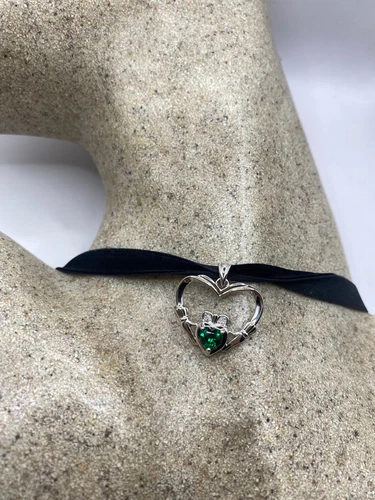 CHROME HEARTS Collana con ciondolo cuore argento sterling 925 girocollo diopside cromato verde vintage