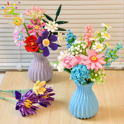 3D Bausteine Blumenstrauß Pflanzen Sonnenblume rosa Ziegel Bausätze