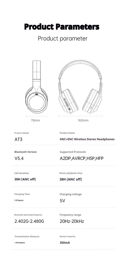 AWEI ANC ENC Hybrid Feed Active Drying-Reducing Bluetooth Headset For Wearing - Immagine 3 di 4