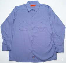Dickies Button Front Traditional Uniform Work Shirt Blue Long Sleeve Men's Large